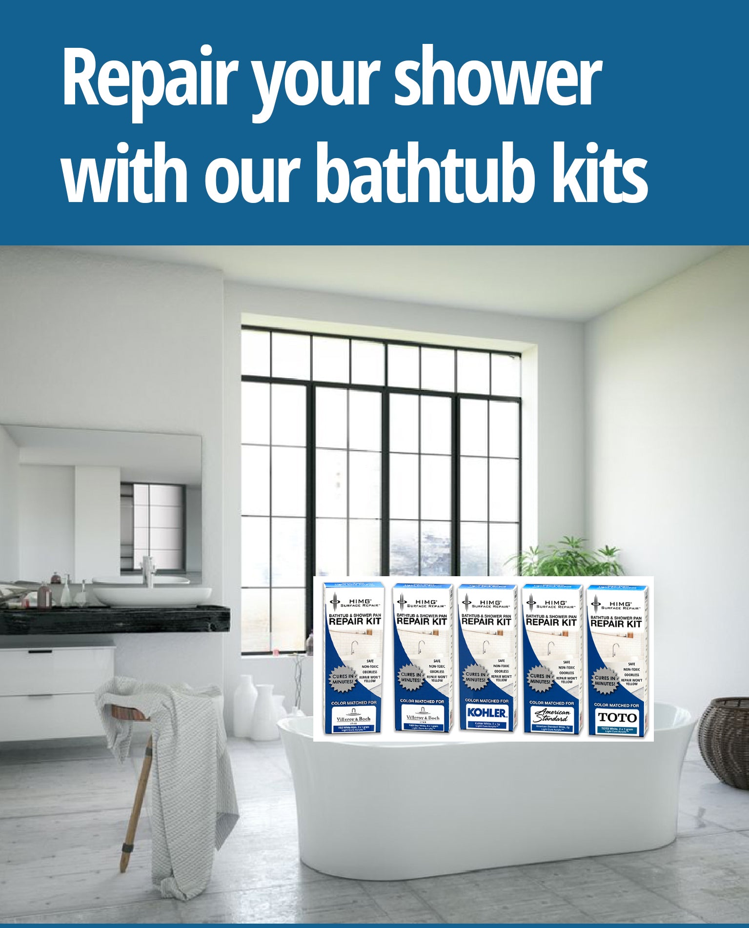 Repair your shower with HIMG Surface Repair Bathtub and Shower kits